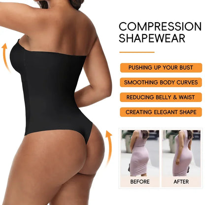 Women Sexy Removable Strap Body Shaper S-4XL Padded Bra Front Closure Hipster Bodysuit Tummy Control Shapewear Thong