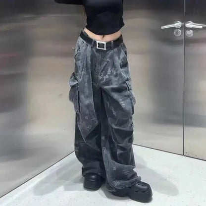 Loose Pocket Jeans Womens Cargo Workwear Camouflage American Style 2025 Autumn Winter High Waist Straight Leg Casual Pants