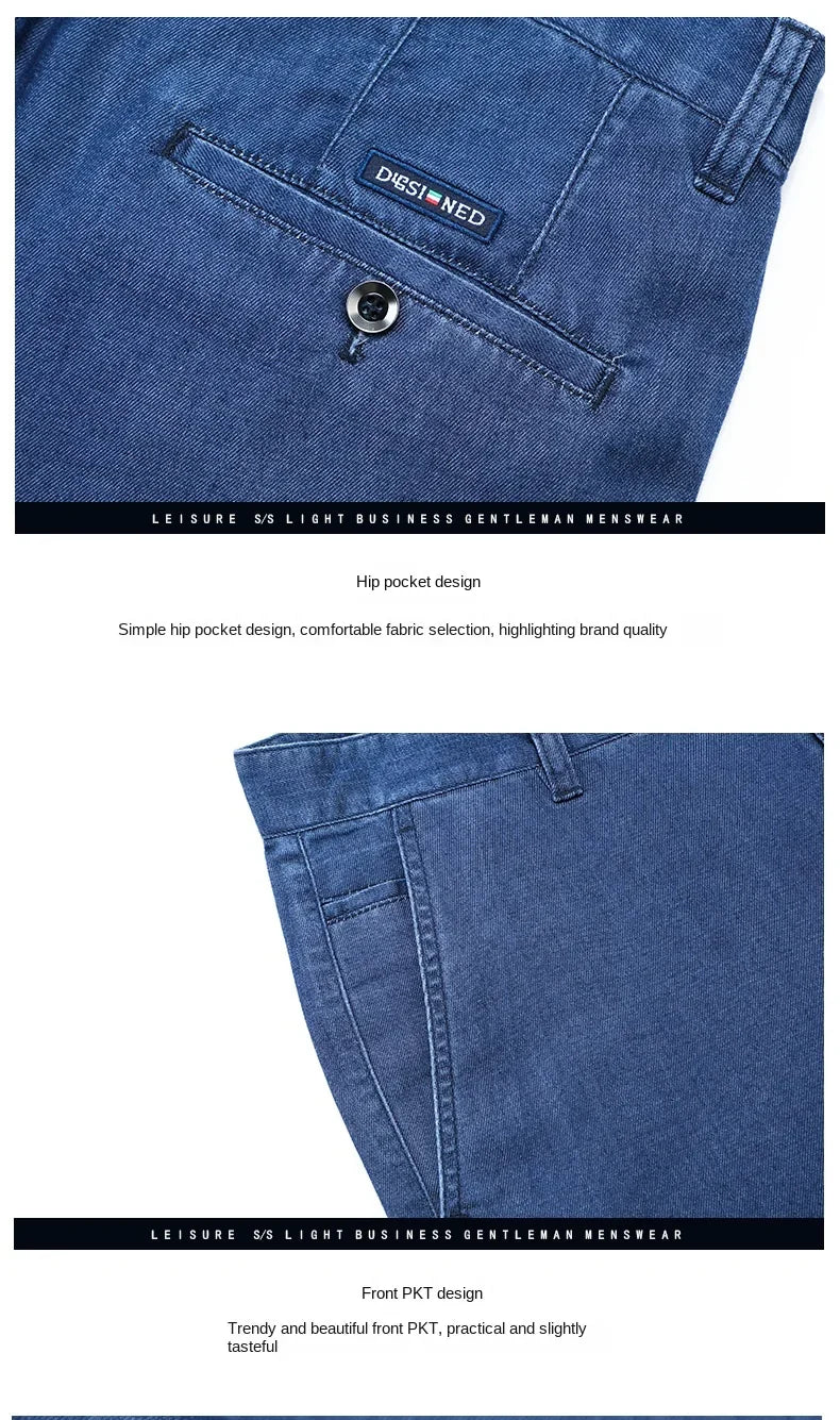 2026 New Spring Men's Light Blue Stretch Straight Jeans Business Casual Denim Pants Modal Fabric Trousers Male Brand