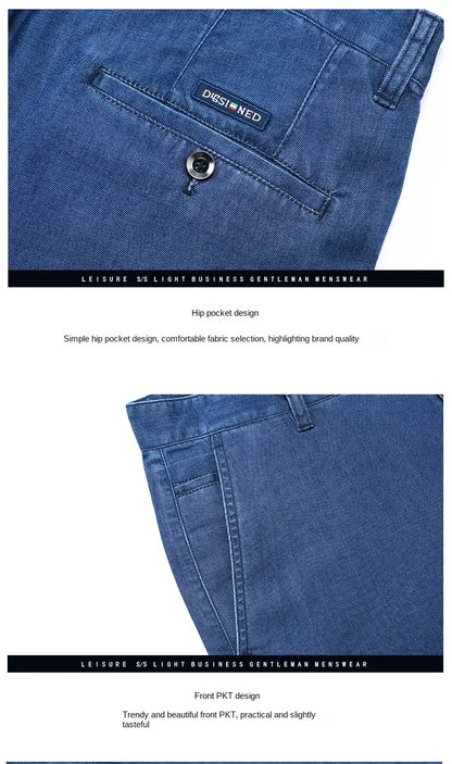 2026 New Spring Men's Light Blue Stretch Straight Jeans Business Casual Denim Pants Modal Fabric Trousers Male Brand