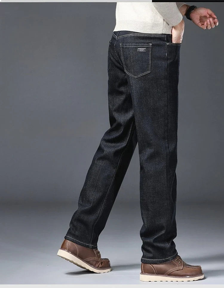 Men's Fleece Lined Thicken Jeans Winter Warm Stretch Slim Fit Denim Pants Comfortable Soft Trousers for Daily Work Wear Clothing
