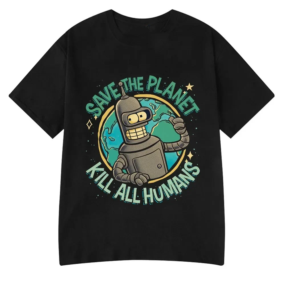 Funny Save The Planet Kill All Humans Robot Graphic Print T Shirt Women Fashion Summer Short Sleeve T-shirt Clothing streetwear