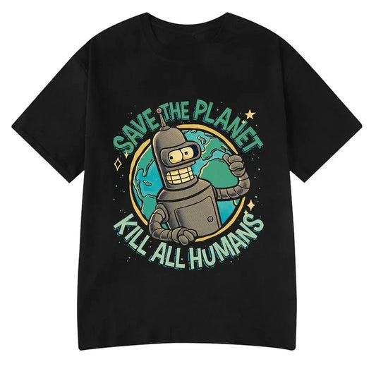 Funny Save The Planet Kill All Humans Robot Graphic Print T Shirt Women Fashion Summer Short Sleeve T-shirt Clothing streetwear