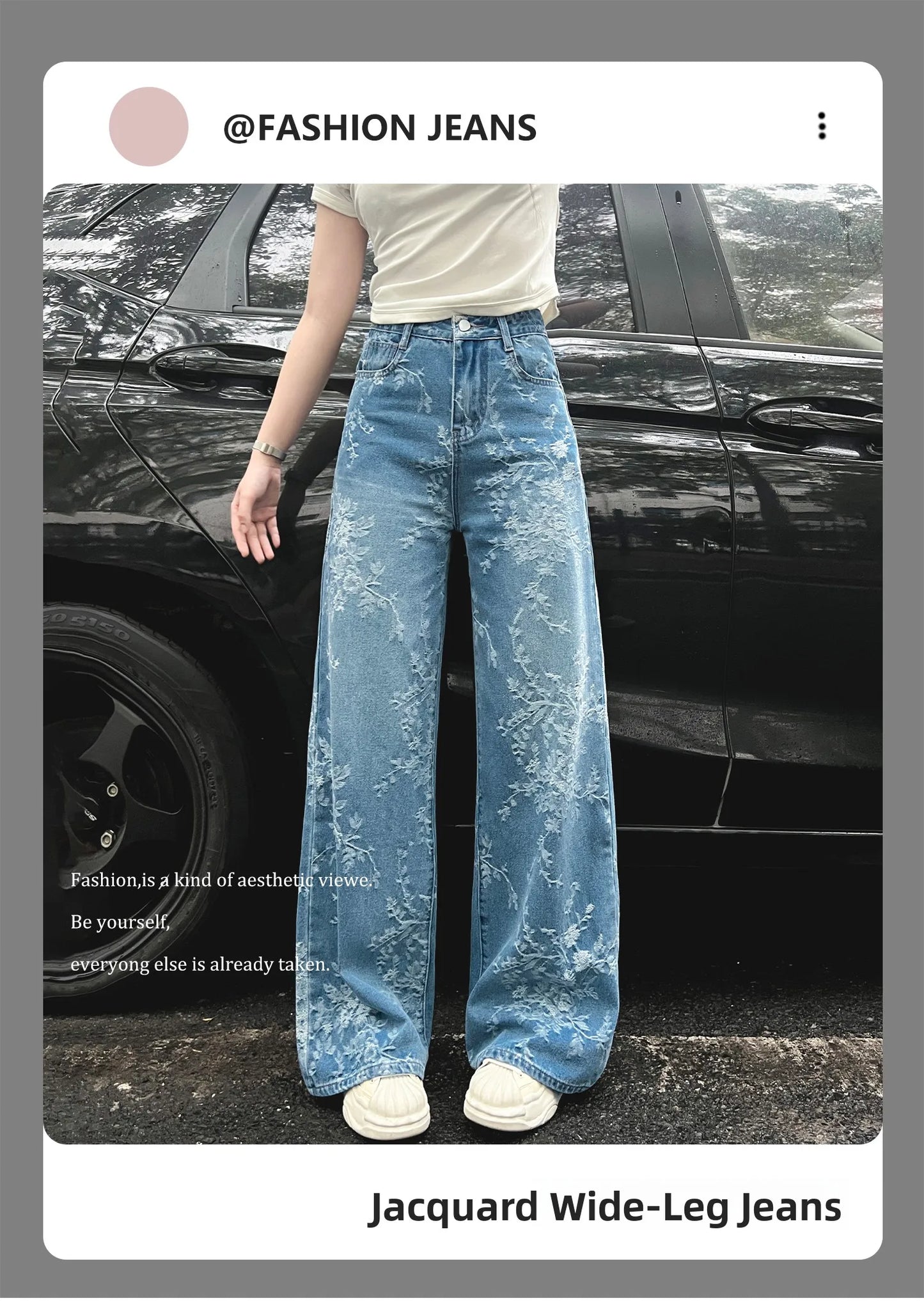 Women's Embroidered Floral Wide Leg Jeans High Waist Slim Fit Straight Cut Summer New Sle Thin Version Casual Denim Pants