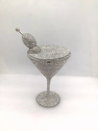 Cherry Martini Gold Rhinestone Evening Cocktail Party Handbag Women Luxury Bling Crystals Wedding Bridal Clutch Purses