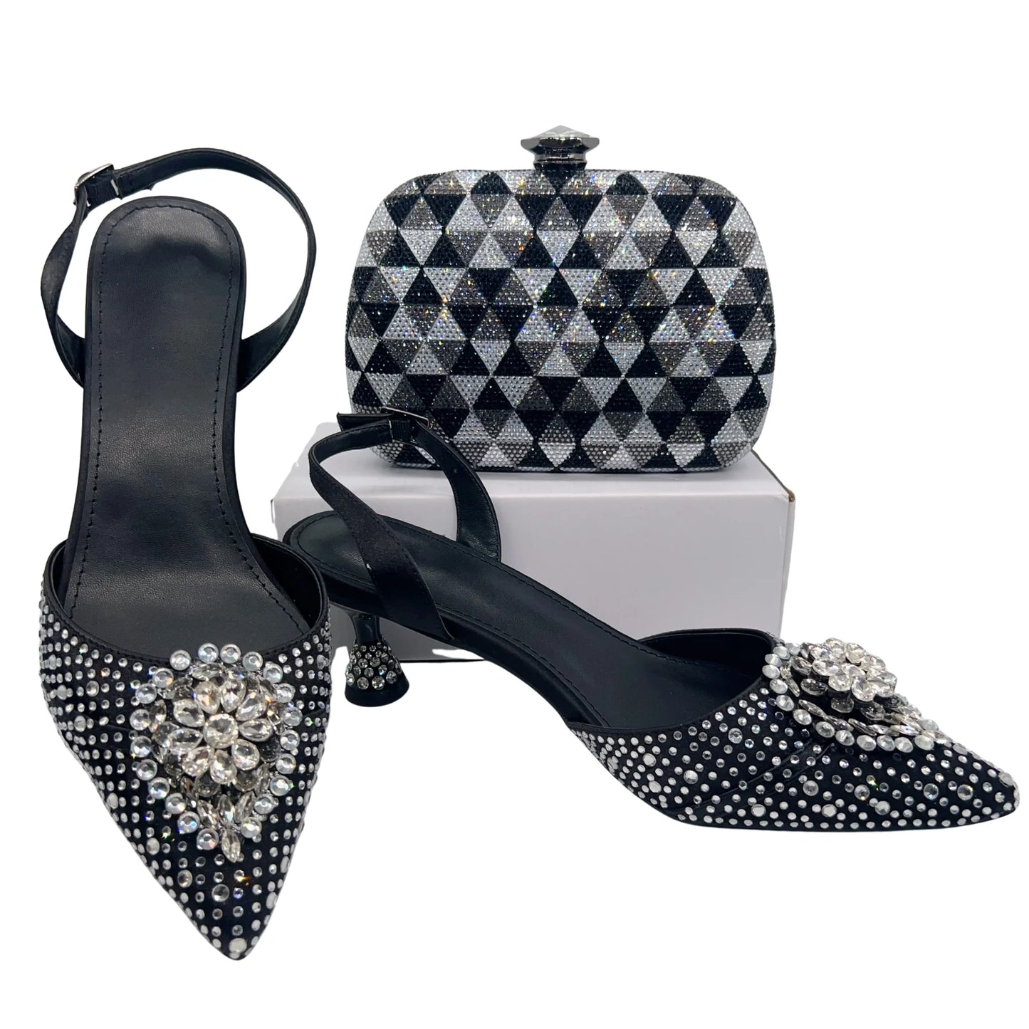 Women's Clutch Bag and Shoes Fairy Diamond High Heels Stylish Dress Shoes Pointed Toe Stiletto Heels Elegant Party Wedding Shoes