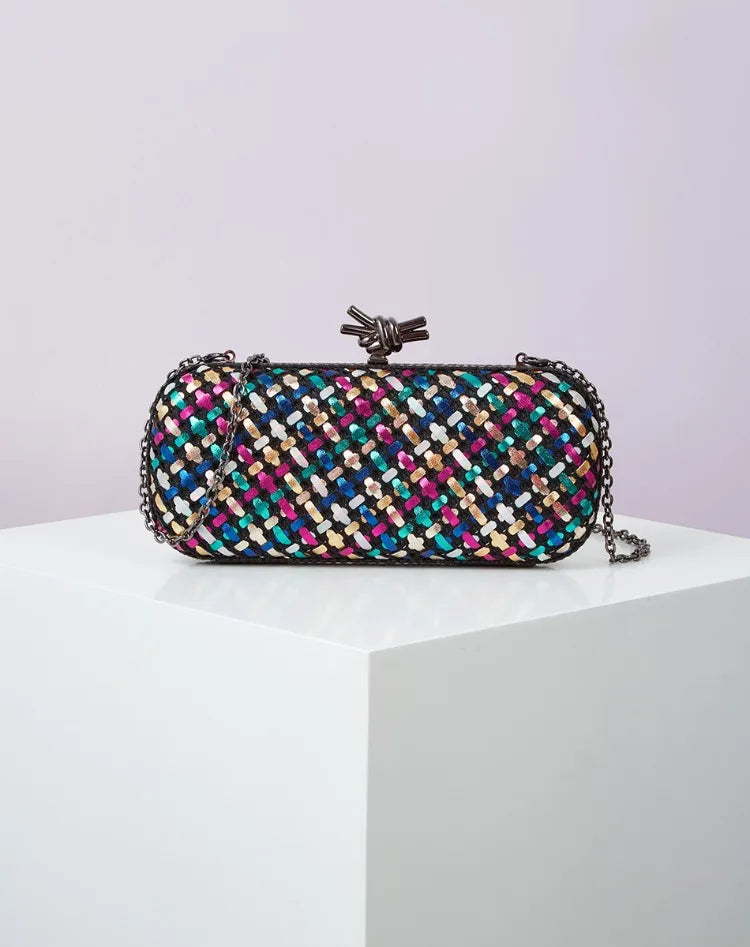 Hand Woven Clutch Purse Luxury For Women 2025 New High Grade Party Wedding Prom Mixed Colors Evening Bag Elegant Trend Chain Bag