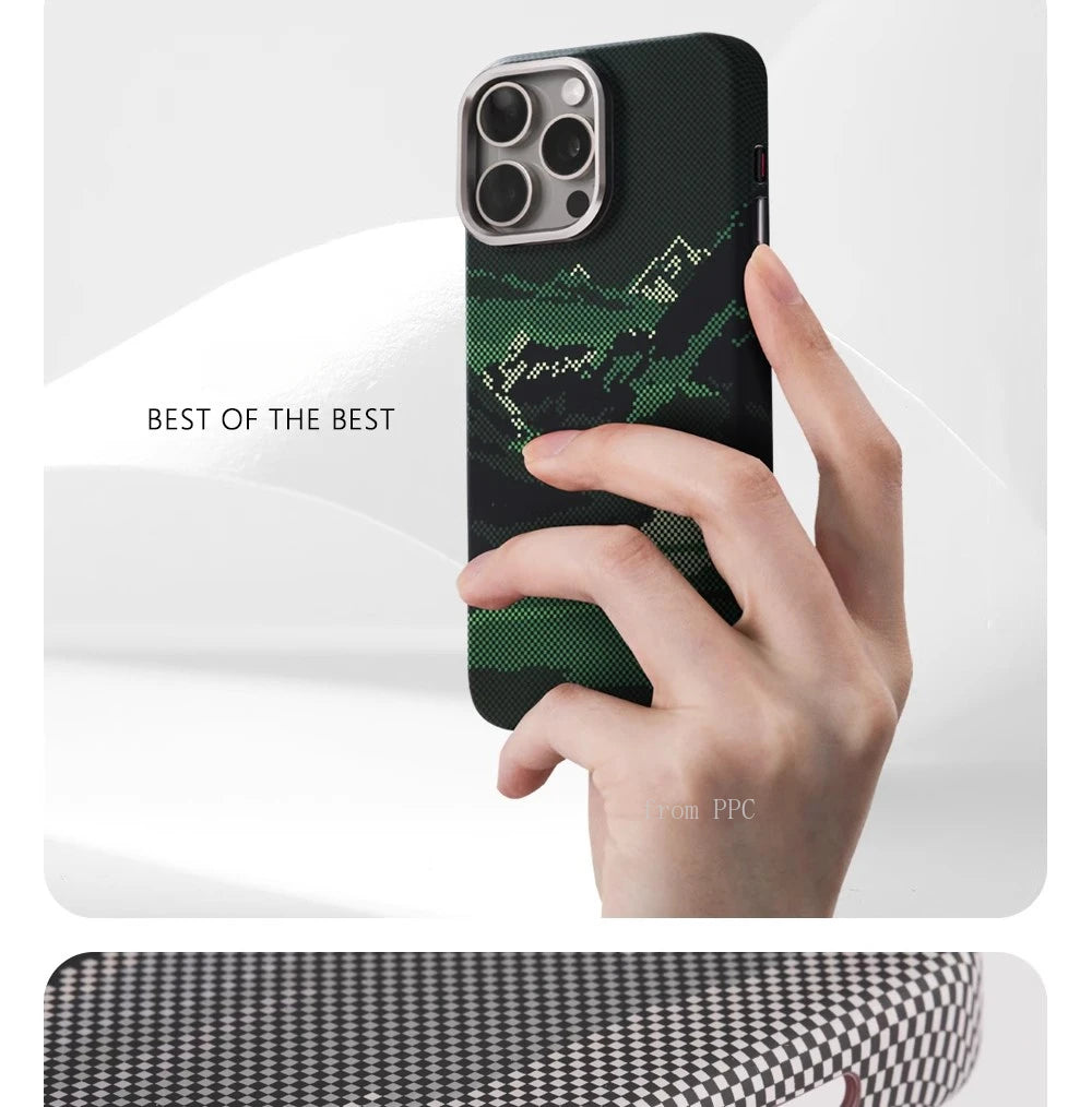 Abstract Landscape Relief for MagSafe Phone Case for iPhone 16 15 14 Pro Max 17 Wireless Charge Alloy Lens Shield Hard PC Cover