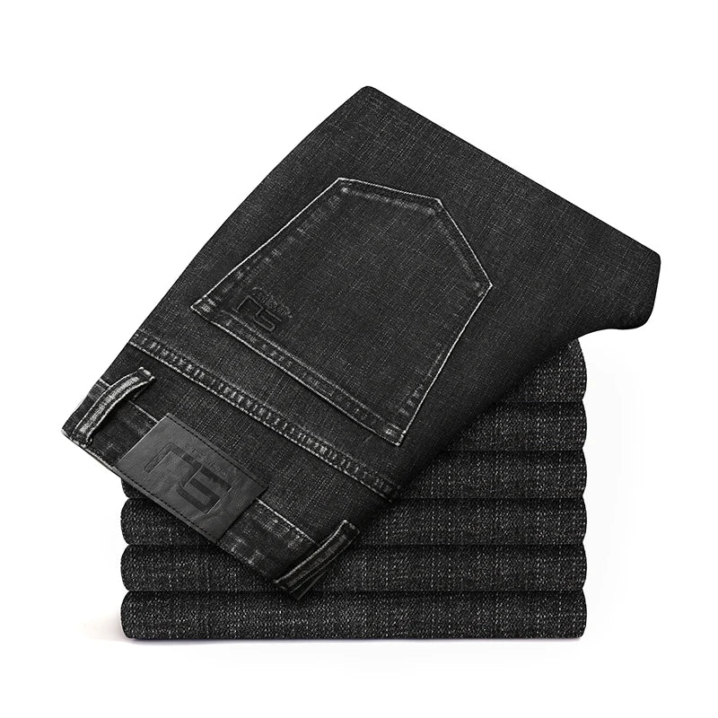 2025 Fall New Men's Cotton Stretch Slim Jeans Straight Version Business Fashion Denim Pants Vintage Blue Brand Trousers Black