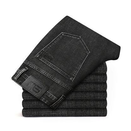 2025 Fall New Men's Cotton Stretch Slim Jeans Straight Version Business Fashion Denim Pants Vintage Blue Brand Trousers Black