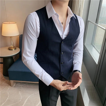 Plus Size 7XL 6XL 5XL Men's Fashion Striped Suit Vest British Style Business Work Slim Fit Wedding Social Sleeveless Vest