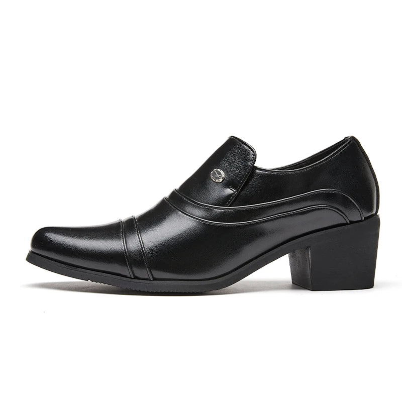 Men Business Formal Height Increasing Leather Shoes Classic Retro Elevated Loafers Lift Dress Shoes for Wedding Banquet Office