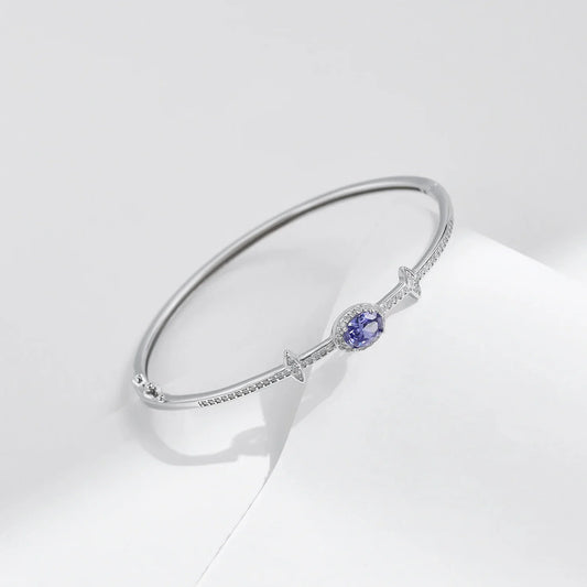 Bracelet jonc ovale halo en argent sterling 925 avec oxyde de zirconium de Tanzanie, plaqué platine, bijoux fins, cadeau pour femme, maman, épouse, jeune fille