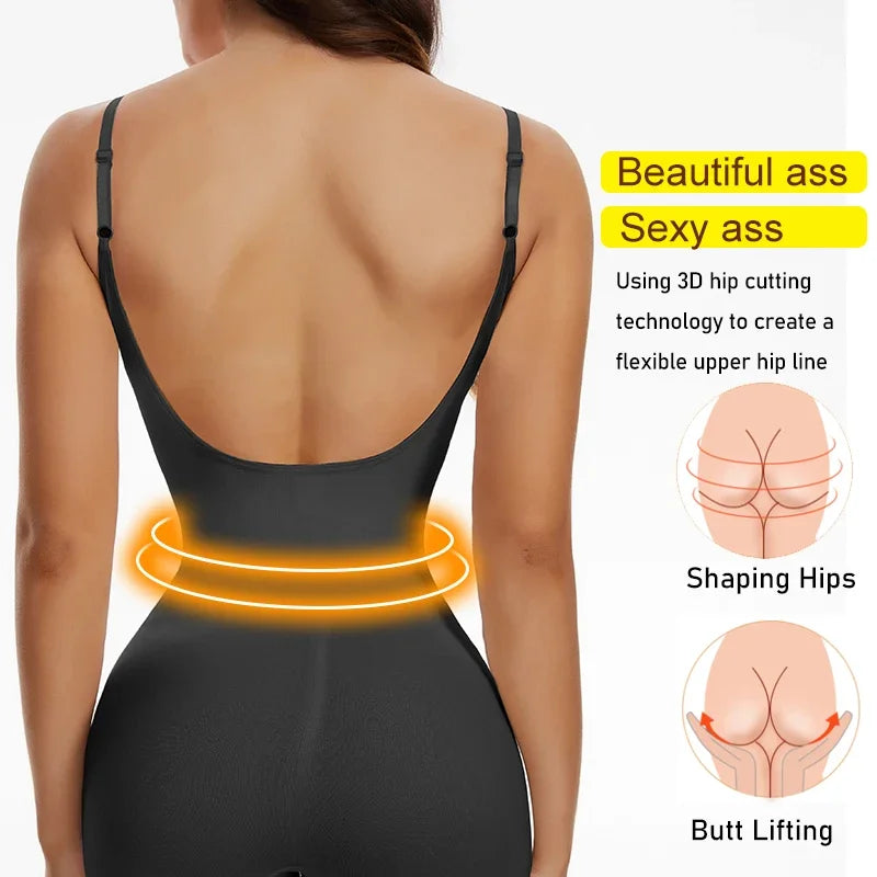 Sexy Backless Bodysuits Full Body Shaper Tummy Control Waist Trainer Slimming Sheath Butt Lifter Push Up Thigh Slimmer Shapewear