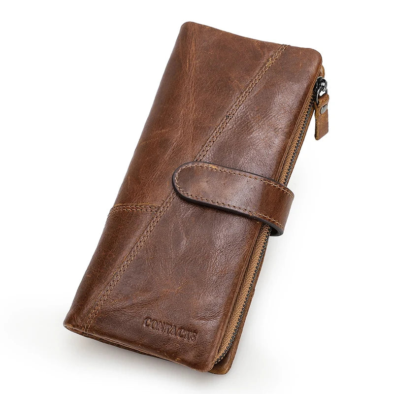 Genuine Leather Men's Long Wallet With Phone Bag Zipper Coin Pocket Purse Male Clutch Wallets For Men Portfel Small