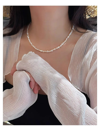 4-5mm Baroque Freshwater Pearl Necklaces with 5cm Extend Chain 925 Sterling Silver 38 45 50cm Necklaces Jewelry Gift 2026 New
