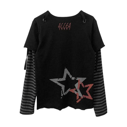 Grunge Y2k Aesthetic T-shirt Emo Scene Skull Dark Graphic Long Sleeve T Shirt Women Punk Cartoon Harajuku Tee Kawaii Top