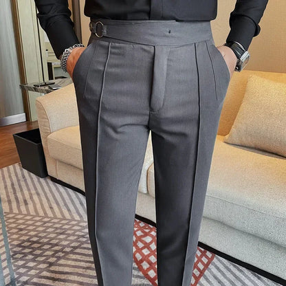 British Style Men's High Waist Casual Pants New Solid Color Naples Men Suit Pants Slim Fit Casual Business Formal Mens Trousers