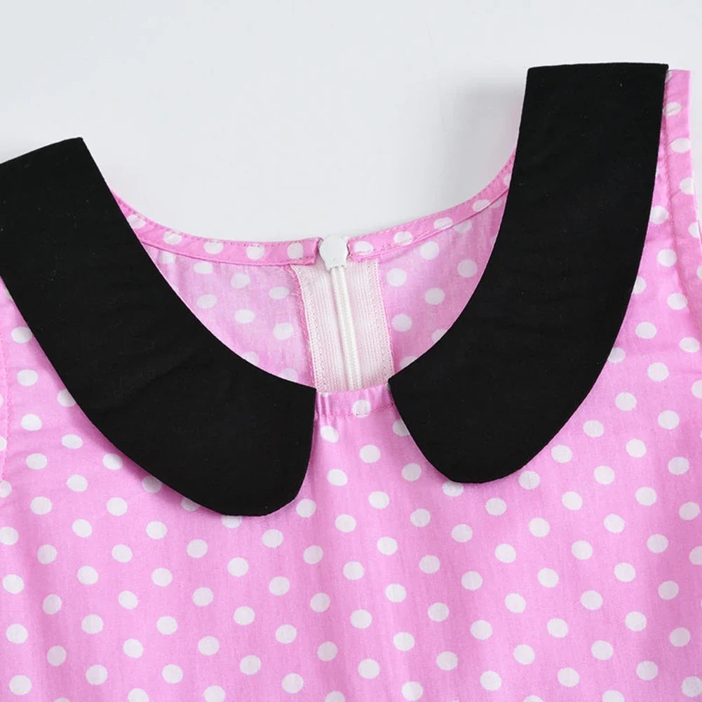LPATTERN Girls' Vintage Rockabilly Dress Party Retro Polka Dot Floral Pattern A-line Dresses Pleated Skirt Knee-Length for 4-10Y