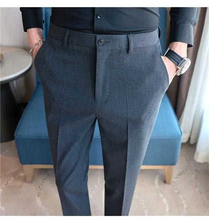 2026 Spring Summer New Men's Casual Pants Luxury Slim Fit Solid Color Fashion Business Suit Pants Formal Office Social Trousers