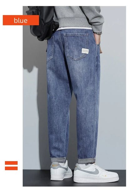 Winter Dark Blue Fleece Jeans for Men Black Loose Straight Casual Trendy Comfortable Versatile Youth Thickened Harem Pants Blue