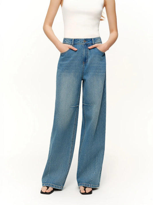 2026 Spring Women's High Waist Retro Washed Straight Leg Denim Pants - Versatile Elegant Design for Casual and Daily Wear