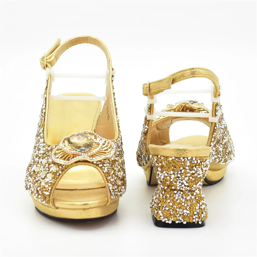 Italian Shoes and Bags Matching Set Decorated with Rhinestone Shoe and Matching Bag for Nigeria Party Wedges Shoes for Women