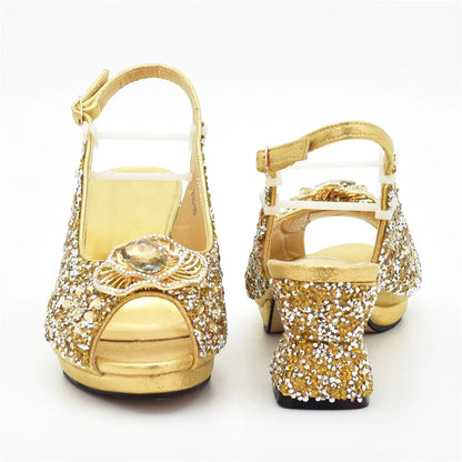 Italian Shoes and Bags Matching Set Decorated with Rhinestone Shoe and Matching Bag for Nigeria Party Wedges Shoes for Women