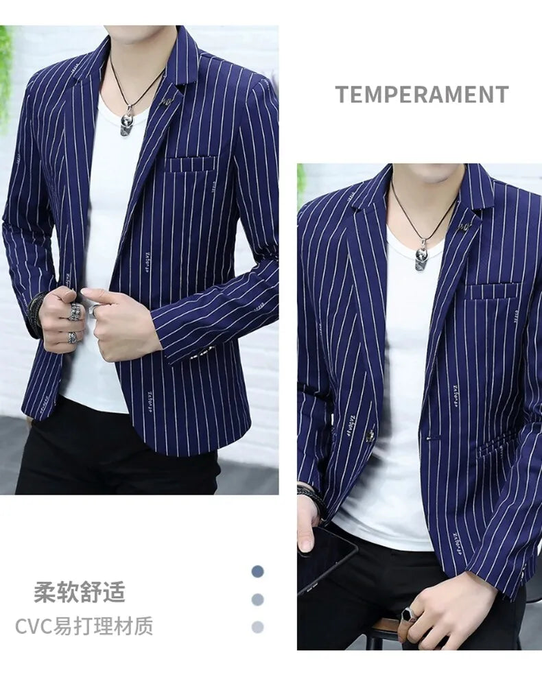 Blazer Summer Men's Fashion Gentleman Business Korean Version Trendy Performance Striped Banquet Host Casual Wedding Blazer