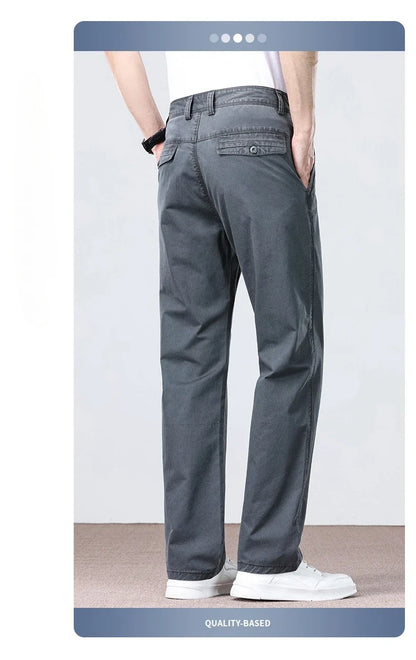 100% Cotton Straight Casual Pants Men's New Cargo Pocket Fashion Brand Comfortable High Quality Business Male Pants