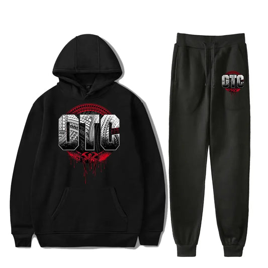Winter and autumn fleece thickened hooded pullover sweater jacket for men, casual sports outfit, two-piece set for men