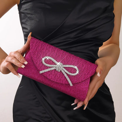 Women Elegant Evening Handbag Shiny Crystal Bow Flap Clutch Purse Envelope Dinner Evening Clutch Bags Wedding Party Prom Purse