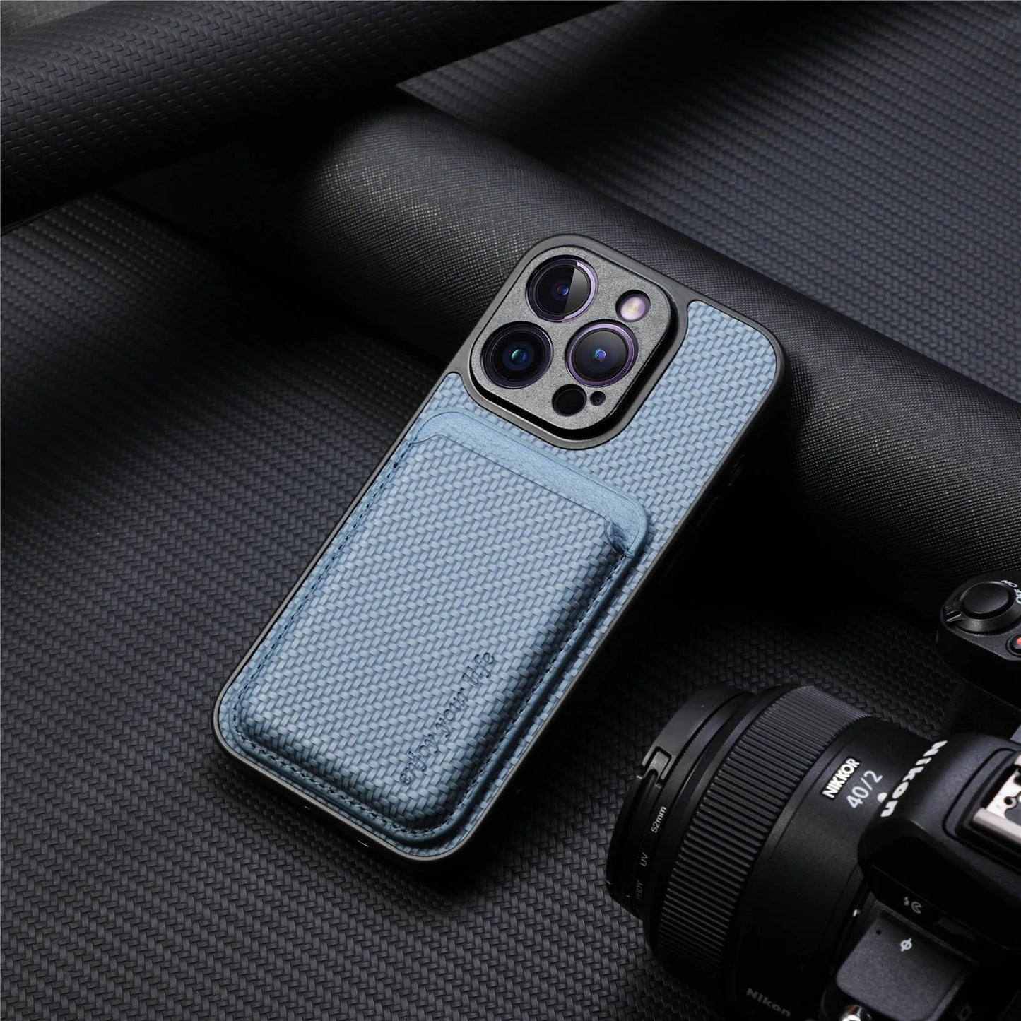 Carbon Fiber Style PU Leather for Magsafe Case for iPhone 17 Air 16 15 Pro Max 16e 14 Plus 11 12 13 Mini Cover Card Holder LM2