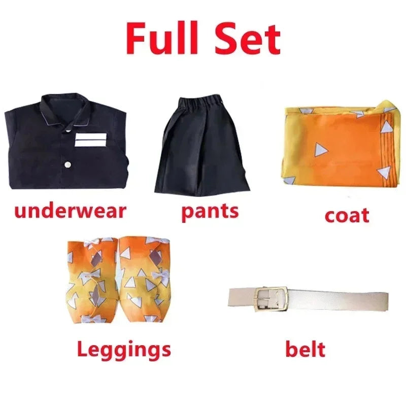 Adult and Kids Anime Demon Slayer Kimetsu No Yaiba Agatsuma Zenitsu Costume Cosplay Kimono Uniform Halloween Party Costumes