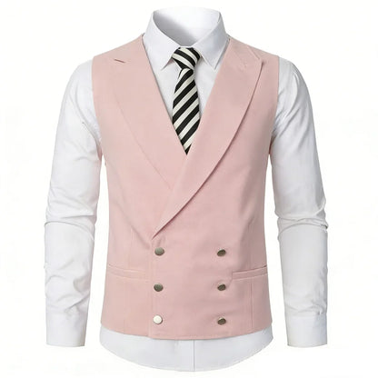 Men Vest Ivory Double Button With Lapel Solid Waistcoat For Wedding Banquet Party Business Office Casual Daily Men Suit Vest