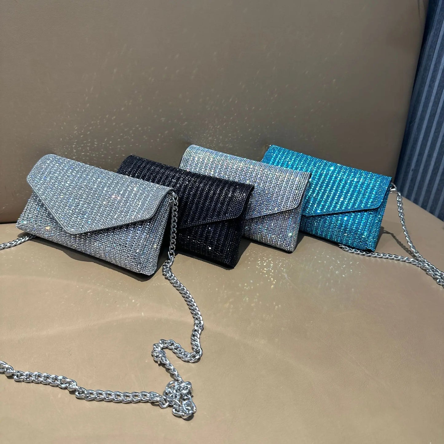 Rhinestones Bag for Women 2024 Mini Purses and Handbags Clutch Wallets Ladies PU Leather Chain Party Evening Shoulder Bag