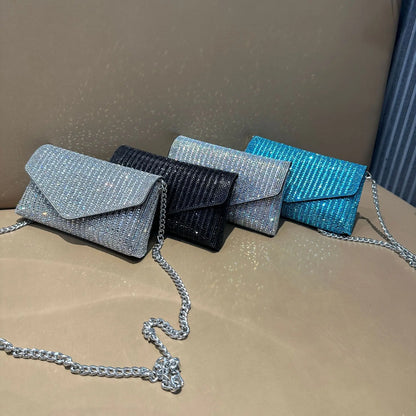 Rhinestones Bag for Women 2024 Mini Purses and Handbags Clutch Wallets Ladies PU Leather Chain Party Evening Shoulder Bag