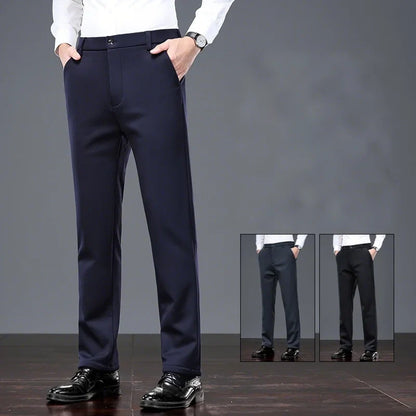 Mid Age Mens Pants Winter Thermal Dress Trousers Thick Warm Business Casual Office Wear Elastic Waistband Plus Size