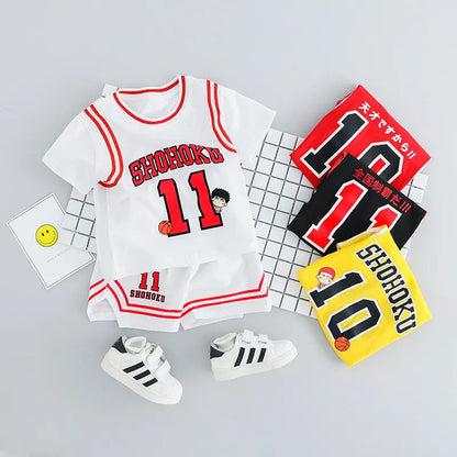 Children Cotton Clothes Baby Boys Sport Set Sport BasketBall O-Neck T-shirt Shorts 2Pcs/sets Infant Fashion Toddler Tracksuits