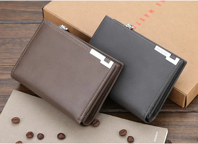 Men's Short Wallet Card Clips Zipper Slim Blocking Multi-Card Slots PU Leather Large Capacity Wallets for Men