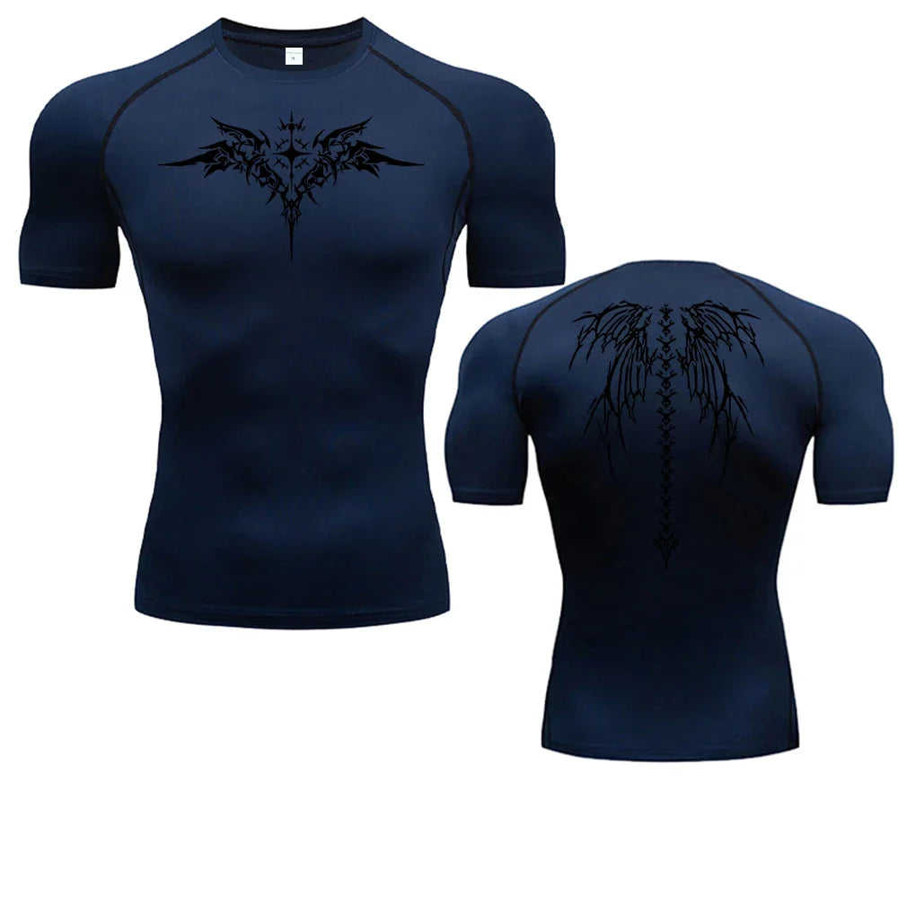 Men's Compression Shirt Anime Print Gym Sport Quick Dry Gym TShirts Fitness Athletic Undershirts Elasticity Tops Tee Summer Male