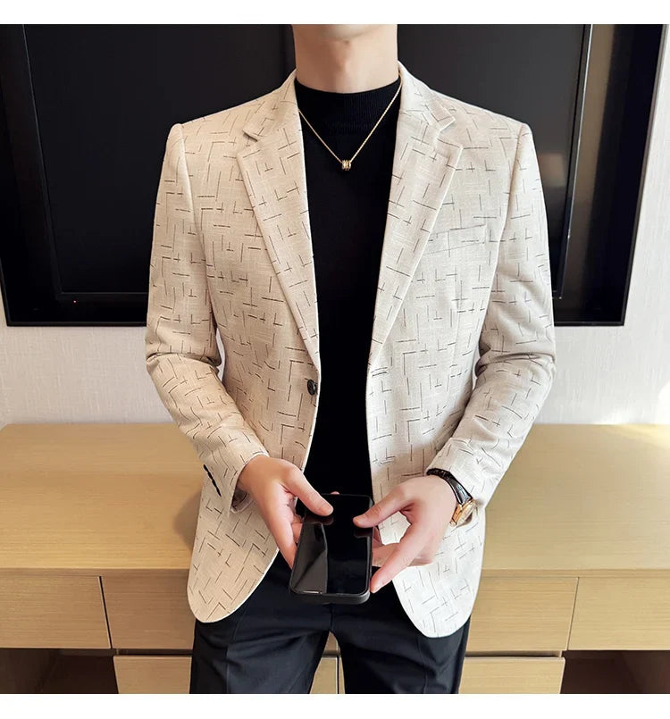 High Quality Jacquard Suit Jacket for Men 2025 Fashion Korean Style Slim Fit Business Casual Wedding Social Dress Coats 4XL-M