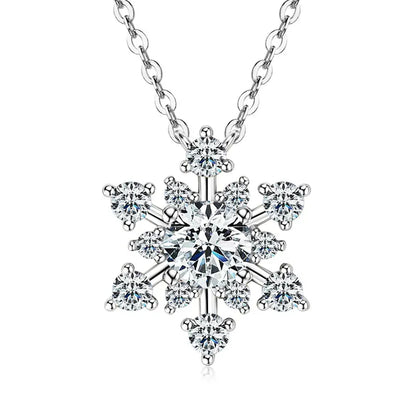 Round Cut Moissanite Snowflake Pendant Necklaces for Women Solid 925 Sterling Silver Chains Wedding Jewelry Gift Collar