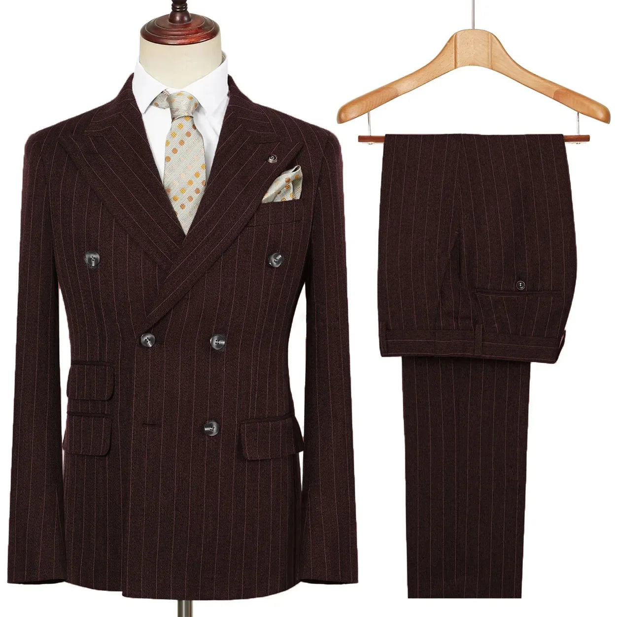 Vintage Winter Tweed Suits High-Quality Striped Tweed Men Suits Design Costume Homme Smart Business Formal Wedding Suit 2 Pieces