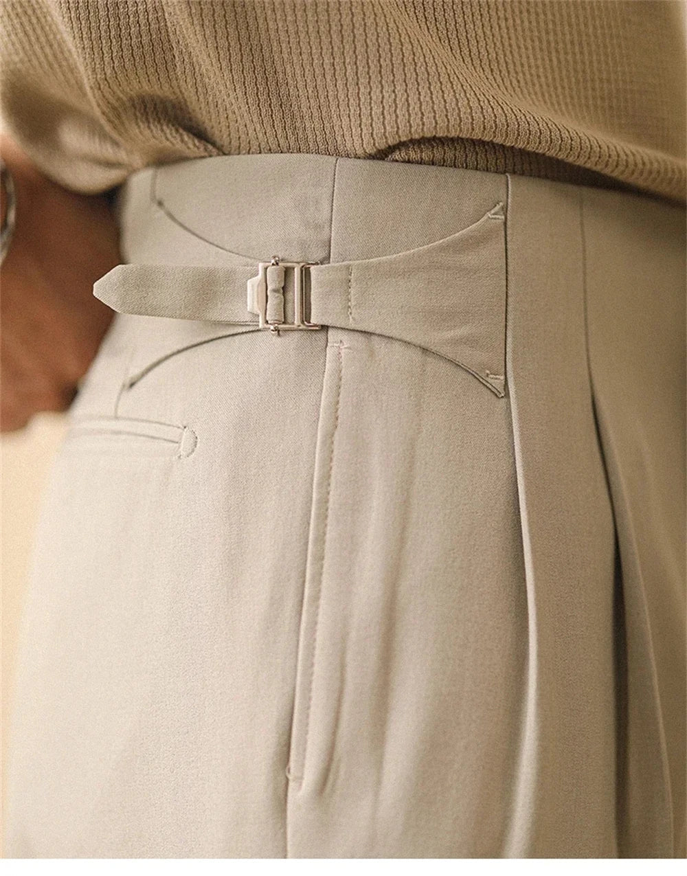 New Men's Summer Straight Pants Paris Button Non Ironing Loose Fitting Business Naples Casual Pants High Waisted Office Trousers