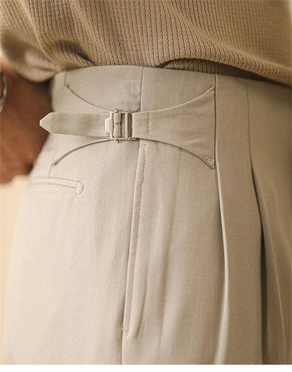 New Men's Summer Straight Pants Paris Button Non Ironing Loose Fitting Business Naples Casual Pants High Waisted Office Trousers
