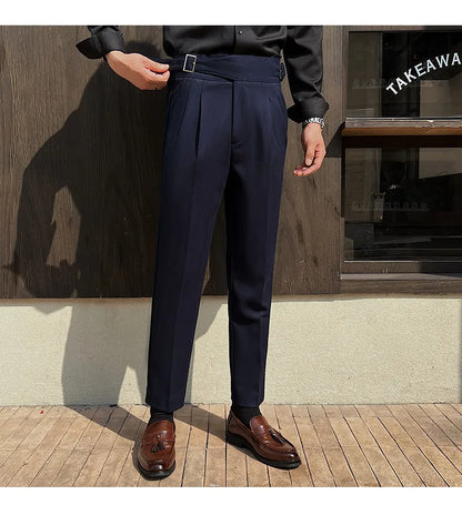 2025 New Naples High Waist Mens Suit Pants Double-Blade Gurkha Chino Slim Fit Trousers Fashion Men Wedding Party Casual Pant