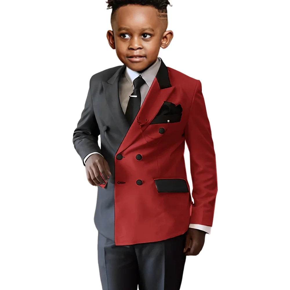 Fashionable Colour-blocked Boys Suits 2 Pieces Piano Performance Wear,Double Breasted Kids Tuxedo Sets Wedding Party Outfit