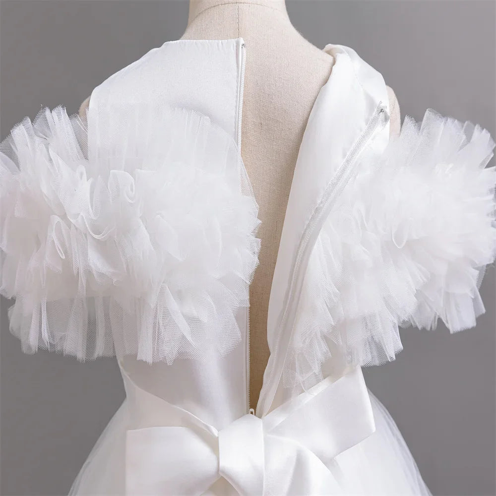 New Elegant Dress for Girls Flower Wedding Long Embroidered Panto Skirt 4-12 Years Old Piano Performance Girl Dress