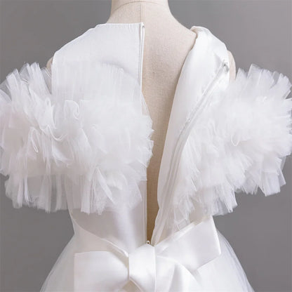 New Elegant Dress for Girls Flower Wedding Long Embroidered Panto Skirt 4-12 Years Old Piano Performance Girl Dress